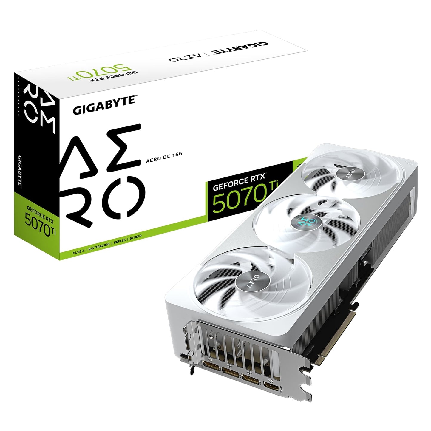 Gigabyte NVIDIA GeForce RTX 5070 Ti AERO OC 16G Graphics Card, 16GB GDDR7, 8960 CUDA Cores, 2588 MHz Core Clock, Triple Fan, White, RGB, 3x DisplayPorts / 1x HDMI Port