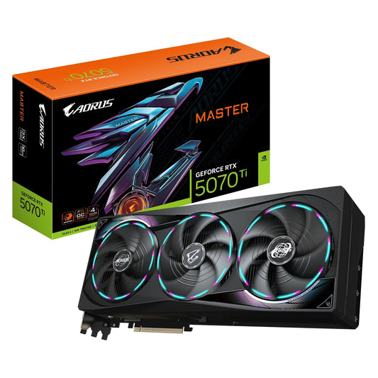 Gigabyte NVIDIA GeForce RTX 5070 Ti AORUS MASTER 16G Graphics Card, 16GB GDDR7, 8960 CUDA Cores, 2588 MHz Core Clock, Triple Fan, RGB, 3x DisplayPorts / 1x HDMI Port