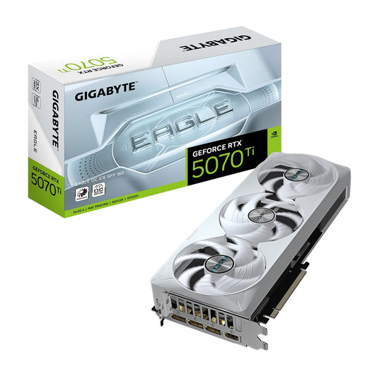 Gigabyte NVIDIA GeForce RTX 5070 Ti EAGLE OC ICE SFF 16G Graphics Card, 16GB GDDR7, 8960 CUDA Cores, 2542 MHz Core Clock, Triple Fan, White, 3x DisplayPorts / 1x HDMI Port